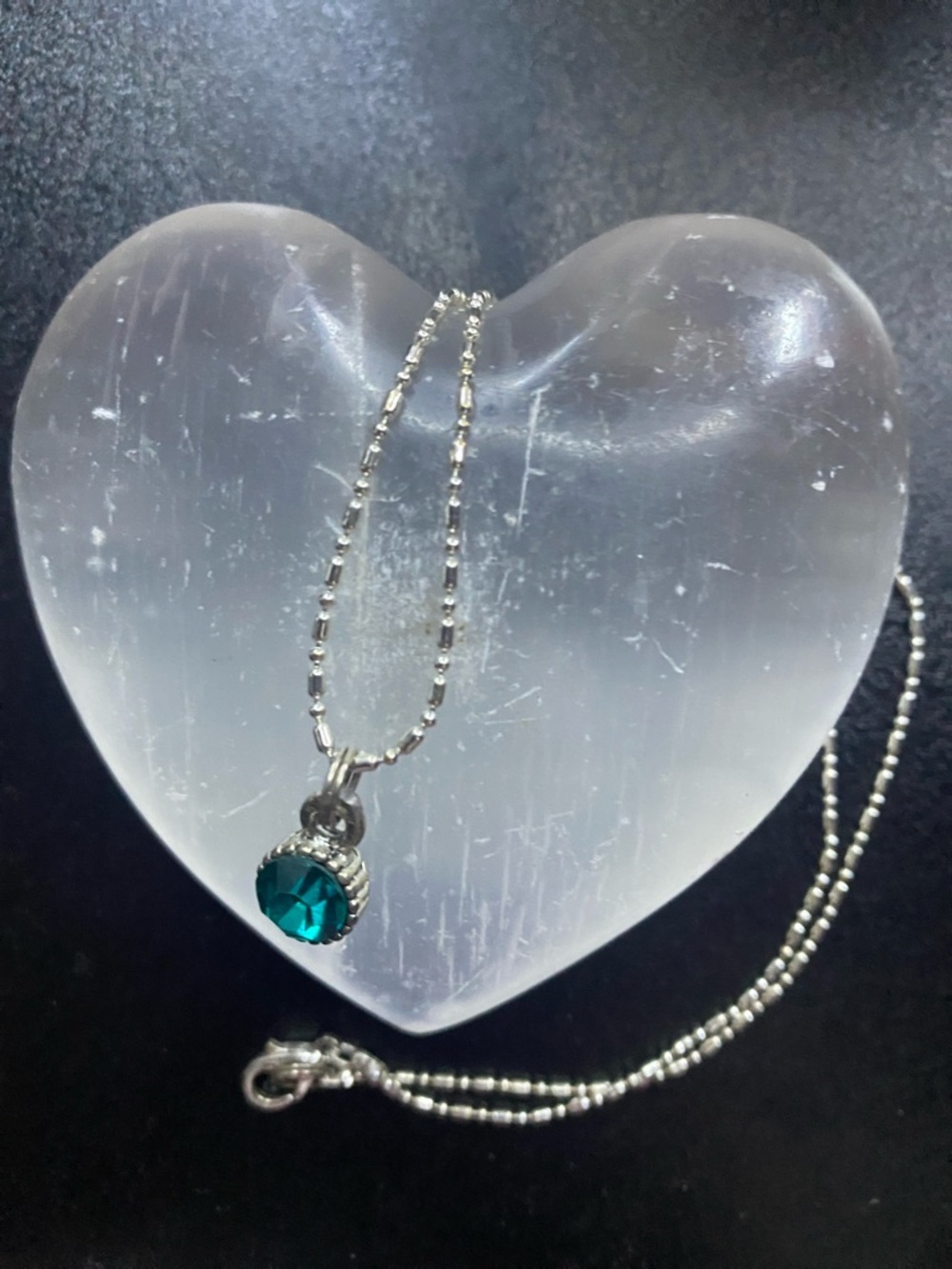 Silver Necklace with Teal Crystal Pendant